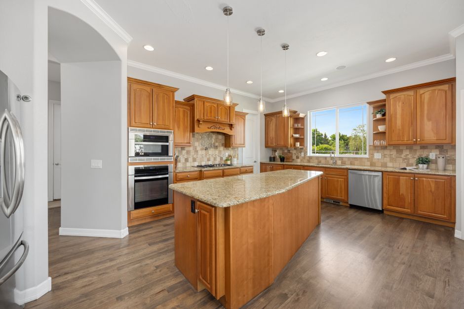 Custom wooden kitchen cabinets with modern hardware