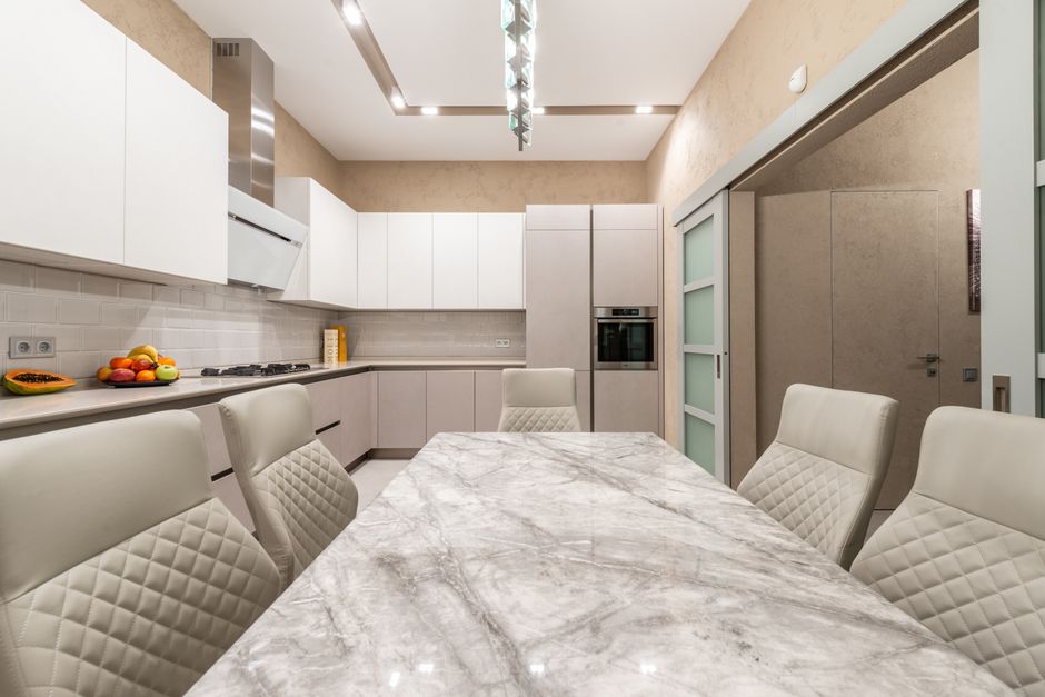 Modern luxury custom kitchen interior with elegant lighting and premium finishes